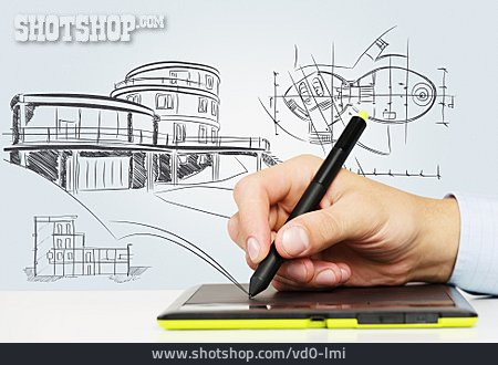 
                Design, Architekt, Entwurf, Grafiktablett, Skizzieren                   