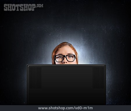 
                Frau, Computer, Monitor, Computerfreak                   