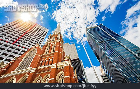 
                Kirche, Hochhaus, Brisbane                   