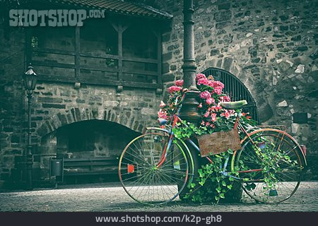 
                Fahrrad, Nostalgie, Blumenschmuck                   
