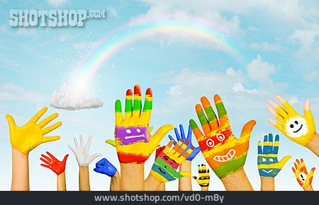 
                Bunt, Farbenfroh, Fingerfarbe, Kinderhände                   