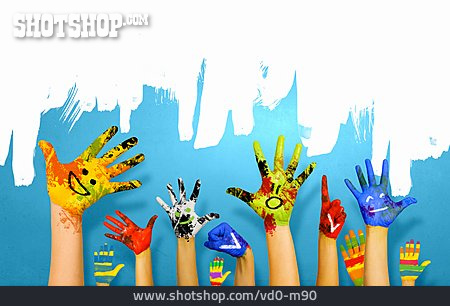 
                Farbenfroh, Kreativität, Fingerfarbe, Kinderhände                   