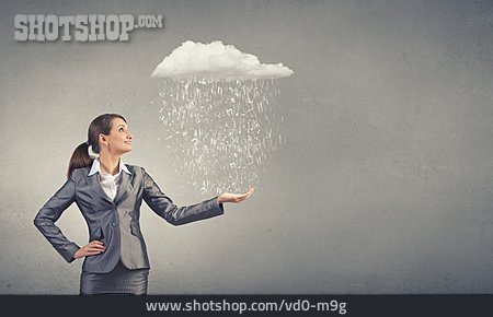 
                Geschäftsfrau, Datenspeicher, Auffangen, Regenwolke                   