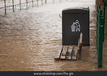 
                überschwemmung, Mülleimer, Hochwasser                   