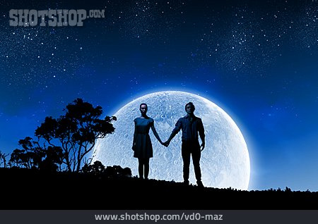 
                Love Couple, Full Moon, Hand In Hand, Relationship                   