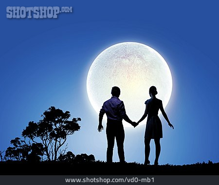 
                Love Couple, Full Moon, Hand In Hand                   