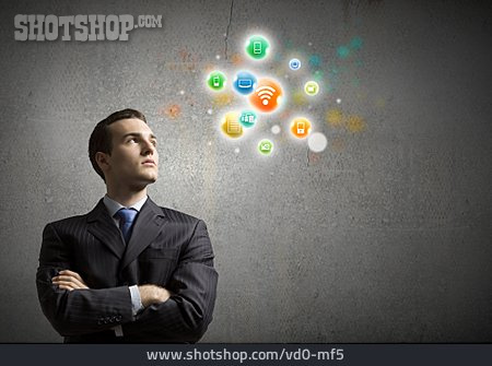 
                Geschäftsmann, Online, Wireless, Icon, Multimedia, Virtuell, Desktop                   
