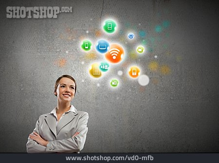 
                Business Woman, Online, Software, Wireless, Multimedia                   