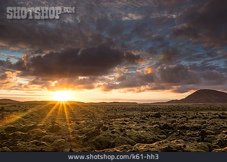 
                Landschaft, Sonnenaufgang, Sonnenuntergang, Island, Lavafeld                   