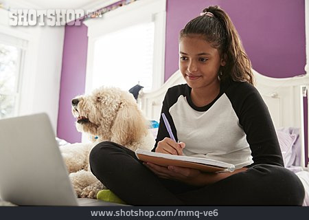 
                Teenager, Girl, Happy, Homework                   