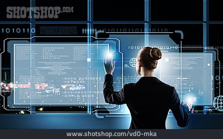 
                Geschäftsfrau, Touchscreen, Dateneingabe, Datenbank                   
