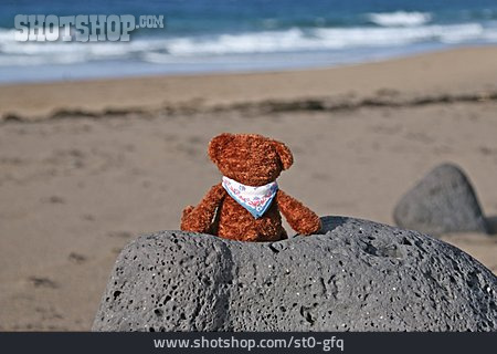 
                Strand, Urlaub, Einsam, Teddybär                   