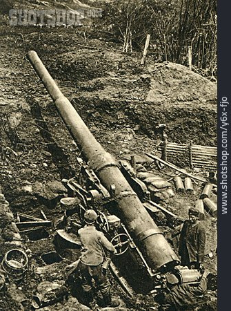 
                Erster Weltkrieg, Eroberung, Materialschlacht, Flachbahngeschütz                   