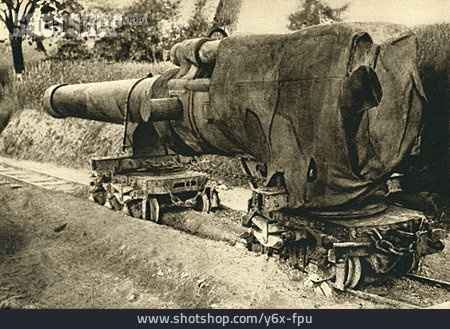 
                Erster Weltkrieg, Eisenbahngeschütz, 40-cm-langrohrgeschütz                   