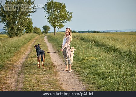 
                Frau, Spaziergang, Hunde                   