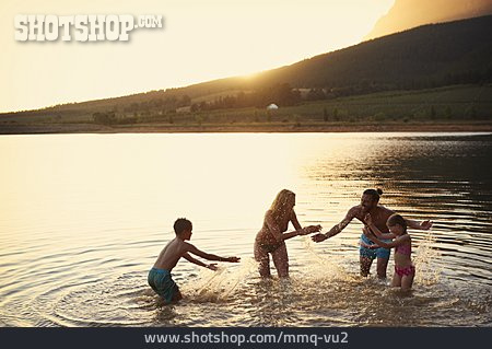 
                Bathing, Evening Sun, Family, Water Fight                   