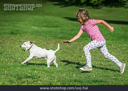 
                Mädchen, Hund, Spielen                   
