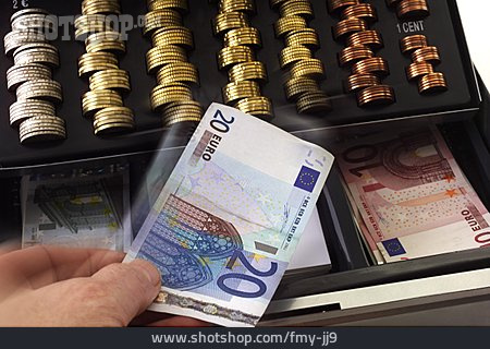 
                Euro, Wechselgeld, Zählbrett, Geldkassette                   