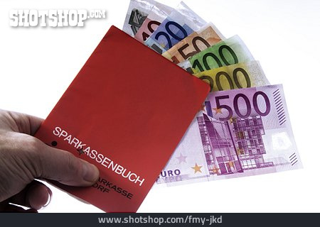 
                Euroschein, Abheben, Ersparnisse, Sparkassenbuch                   