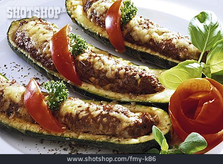
                Baked Meal, Stuffed Zucchini, Meat Dish                   