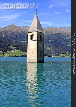 
                Kirchturm, Reschensee, Alt-graun                   