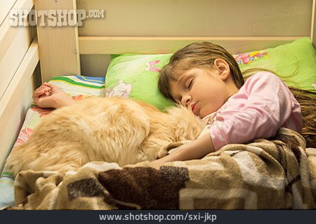 
                Mädchen, Katze, Schlafen                   