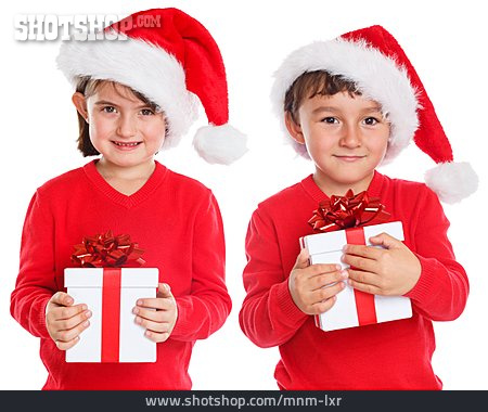 
                Bescherung, Geschwister, Weihnachtsgeschenk                   