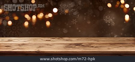 
                Holztisch, Lichtpunkte, Schneeflocken                   