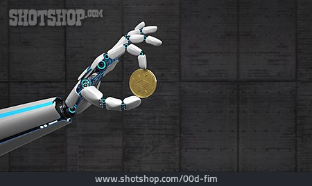 
                Virtuell, Bitcoin, Roboterhand                   