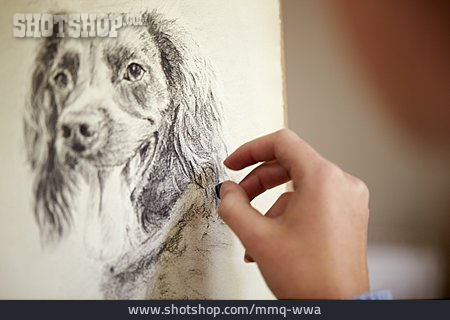 
                Hund, Zeichnen, Kohle, Kohlezeichnung                   