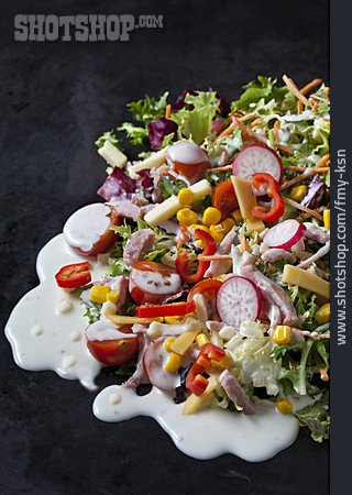 
                Gemischter Salat, Joghurtsauce                   