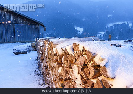 
                Winter, Holzstapel, Vorrat                   
