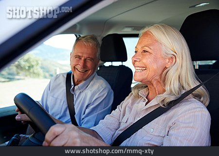 
                Glücklich, Autofahrt, Seniorenpaar                   
