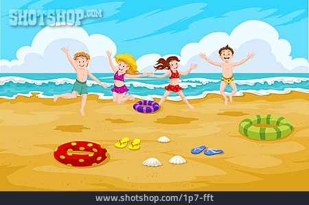 
                Kinder, Luftsprung, Strandurlaub                   