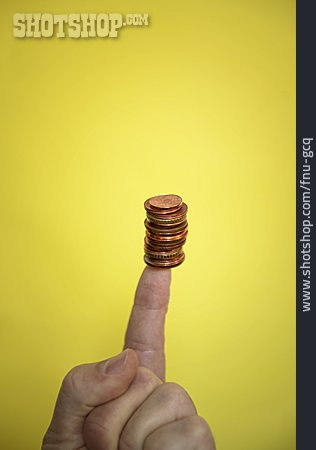 
                Zeigefinger, Balancieren, Münzgeld                   