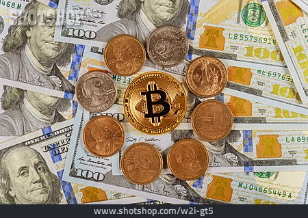 
                Währung, Dollar, Bitcoin                   