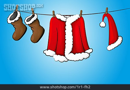
                Arbeitskleidung, Weihnachtsmann, Wäscheleine                   