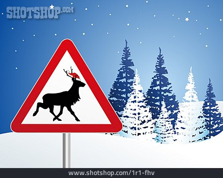 
                Christmas, Warning Sign, Reindeer                   