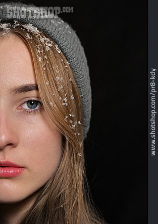
                Young Woman, Serious, Snowflakes                   