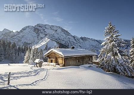 
                Verschneit, Berghütte, Alm, Purtschellerhaus                   