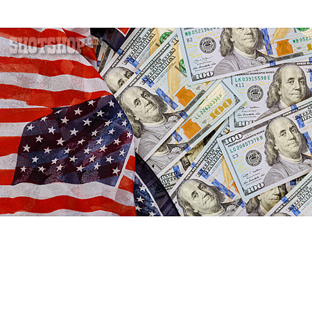 
                Dollar, Amerikanische Flagge, Dollarschein                   