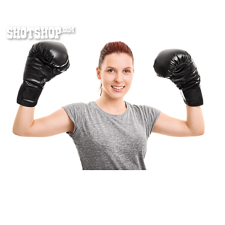 
                Frau, Kampfbereit, Boxhandschuhe                   