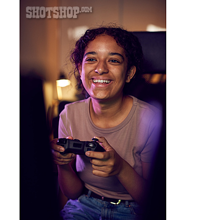
                Girl, Playing, Gambling, Video Game                   
