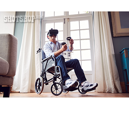 
                Rollstuhl, Gehbehindert, Simulation, Virtual-reality-headset                   