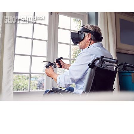 
                Zuhause, Virtuelle Realität, Gehbehindert, Virtual-reality-headset                   