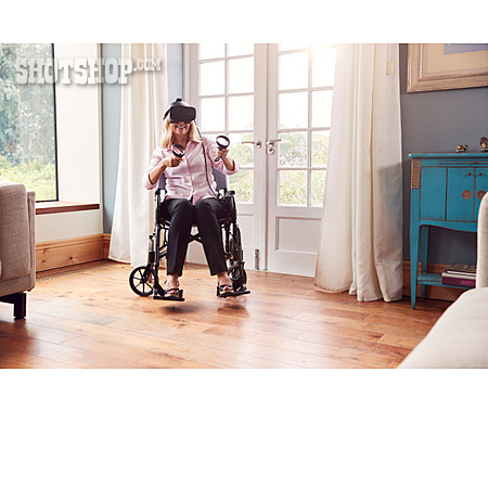 
                Virtuelle Realität, Rollstuhl, Behinderung, Virtual-reality-headset                   