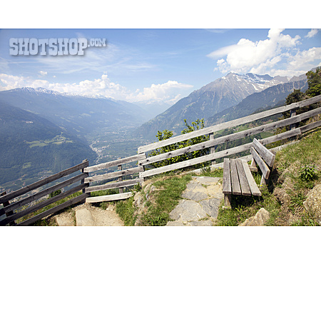 
                Alpen, Sitzbank, Bergwandern, Talblick                   
