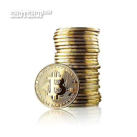 
                Münzstapel, Bitcoin, Kryptowährung                   