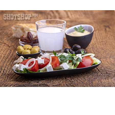 
                Greek Salad, Appetizer, Ouzo                   