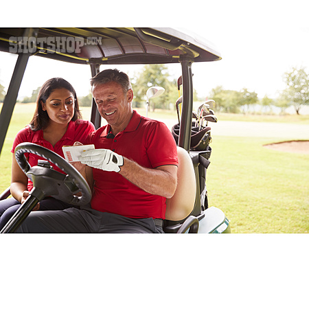 
                Ehepaar, Golfclub, Golfmobil                   